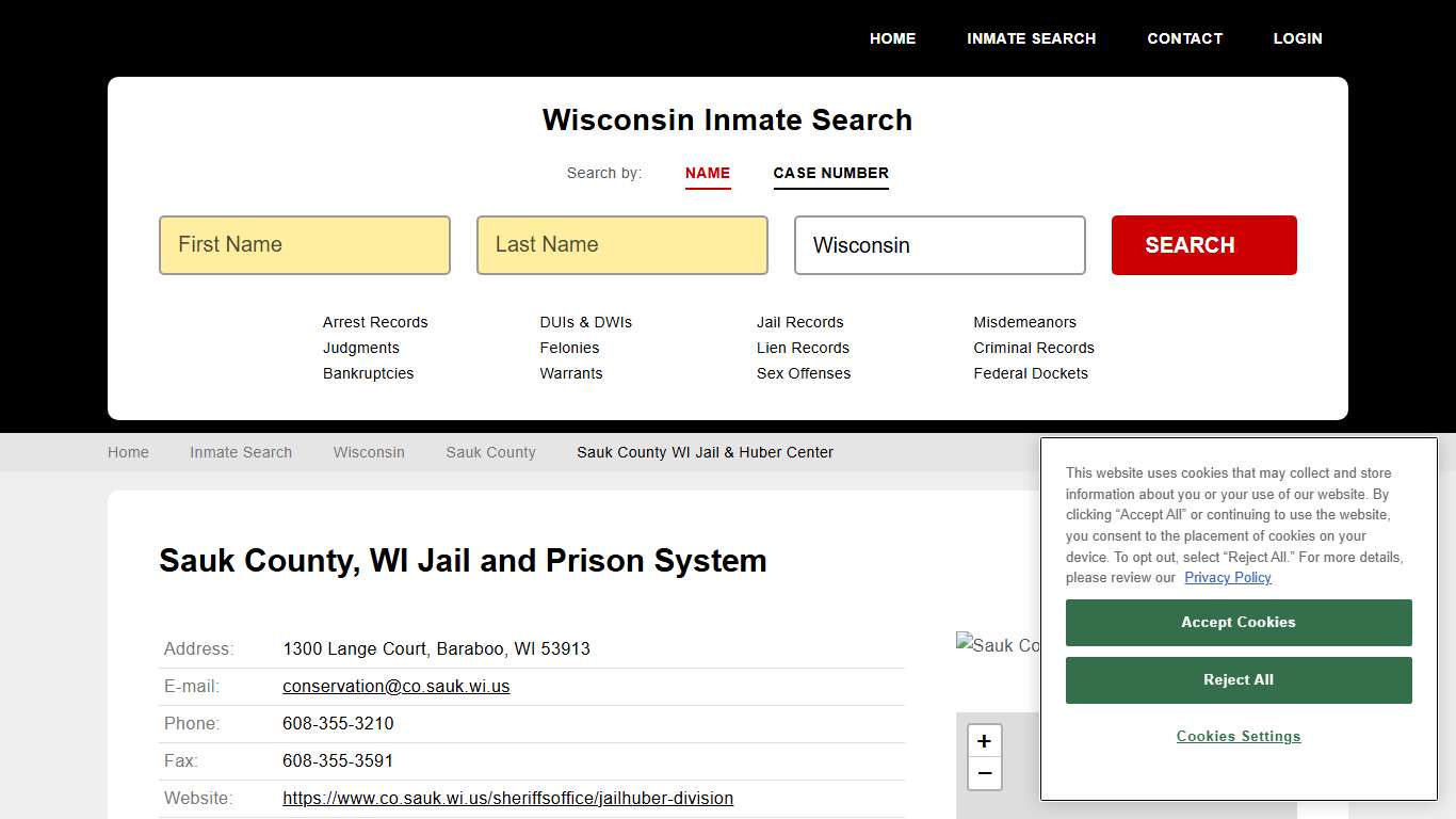 Sauk County WI Jail & Huber Center Inmate Records Search, Wisconsin - StateCourts
