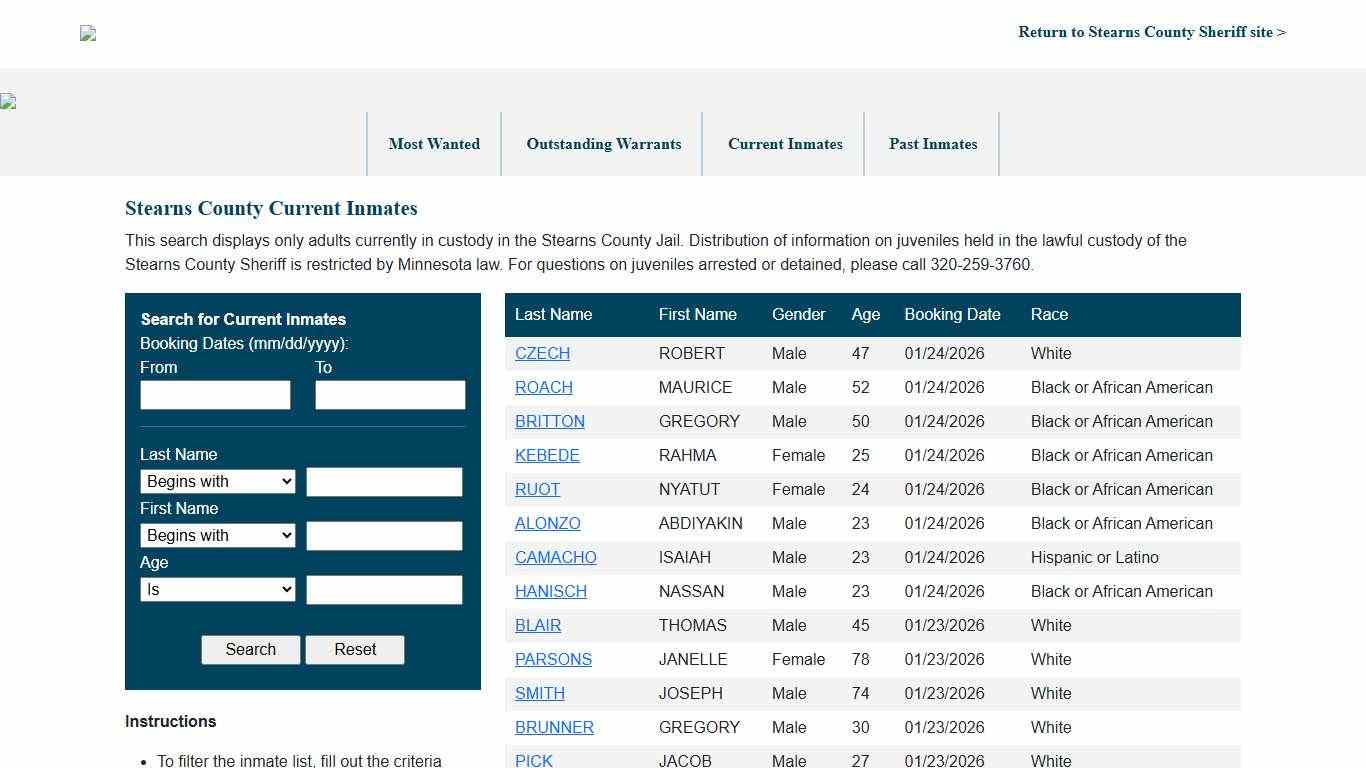 Stearns County, MN Jail Roster Search